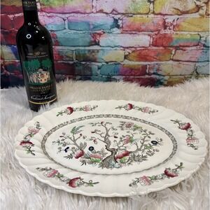 Myott Indian Tree Oval Serving Platter Staffordshire Ware England Scalloped 14"